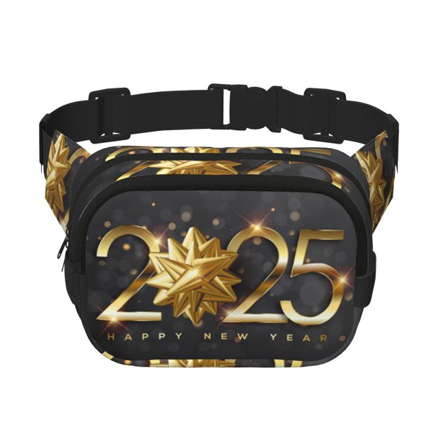 Disketp 2025 Happy New Year 1 Riñonera de Doble Capa, Bolsa de Cintura Ajustable para Viajes, Correr y Senderismo, Riñonera Ligera para Hombre y Mujer
