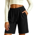 thumbnail image 5 of Xdegoge Women's Waffle Knit Shorts Casual High Waisted Bermuda Shorts with Pockets Elastic Waist Drawstring Long Sweatshorts for Summer Lounge Workout Activewear, 5 of 6