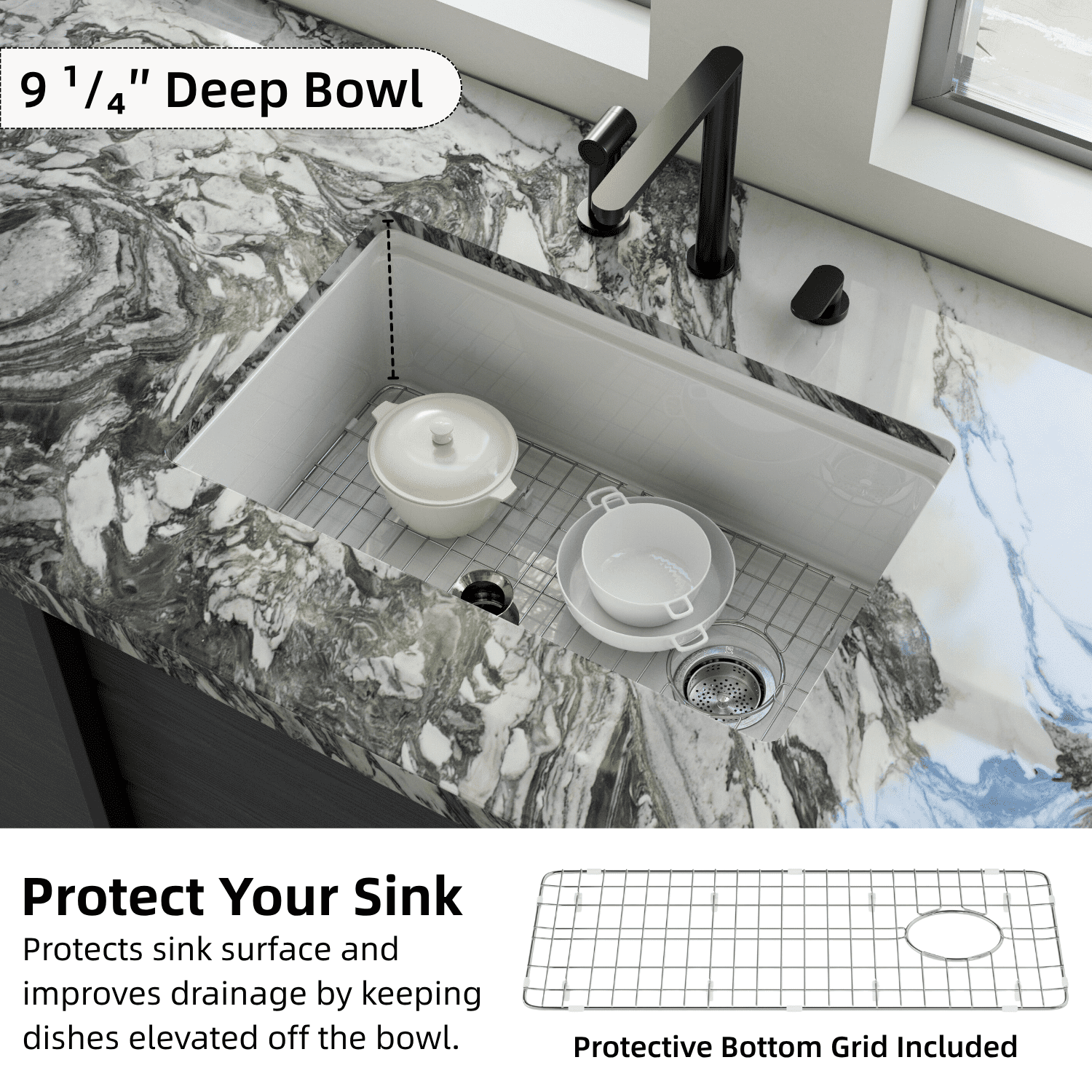 Los Flexi 30” × 19” White Kitchen Sink Fireclay Workstation Offset Drain Dual Mount Installation Deep Single Bowl Drying Rack Cutting Board Included