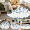 thumbnail image 5 of Round Rugs 5 Ft, Blue Leaves Non Slip Area Rugs for Kitchen Bedroom Entryway, Summer Botanical Washable Carpet Runner Rug Floor Mats for Bedroom Home Decor Farmhouse Abstract Art, 5 of 9