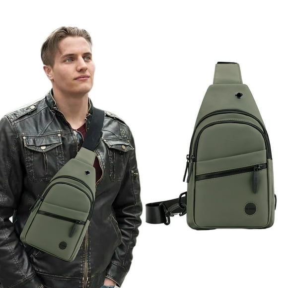 Men's Chest Bag | High-end Nylon Sling Pack with Headphone Port - Removable Buckle | Adjustable Strap | Waterproof | Travel Outdoor Side Bag | Gray Dark Blue Army Green | 18x2x31cm | 1pc
