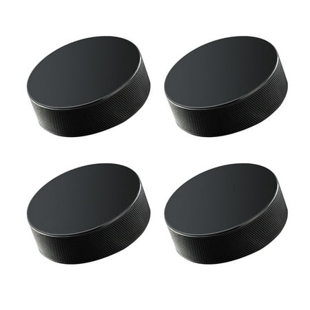 IDEANATEGRATE Set of 4 Black Rubber Floor Hockey for Precision Shots and Passing Practice Training