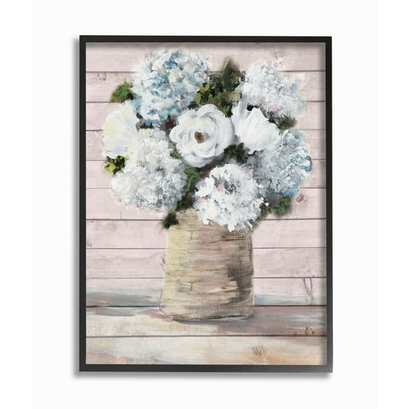 Stupell Industries Flower Pot Green Blue Pink Painting Framed Giclee Texturized Art by Julie DeRice