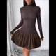 thumbnail image 5 of Vestido Mini de Larga con para Mujer, Ajustado, con Cuello Alto, Informal, para Cóctel o Fiesta Marrón L, 5 of 9