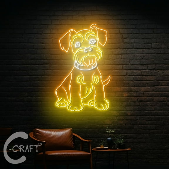 C-CRAFT Schnauzer Dog Neon Led Light Up 23 inch for Dog Clinic Bedroom Wall Decor