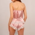 thumbnail image 7 of LYEAA Nightwear for Ladies Valentine's Day Two-piece Soft Satin Pajamas Set Lace V Neck Sling Tops with Shorts Cozy Loungewear Solid Loose Casual Sleepwear Sleepsuits Pink XL, 7 of 7