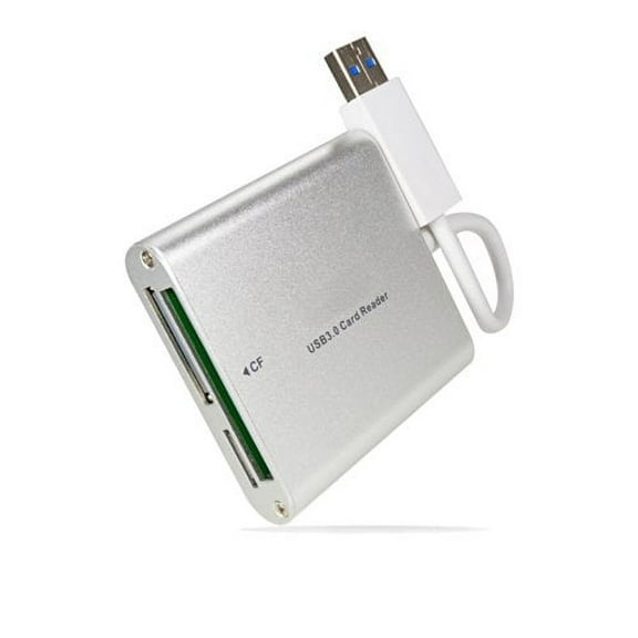 Foto&Tech Silver Aluminum Super Speed USB 3.0/USB 2.0 Multi in 1 Card Reader for CF/TF/Micro SD/SD/MD/MMC/SDHC/SDXC for Macbook Pro Mac All Laptop PC