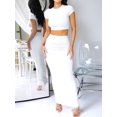 thumbnail image 6 of Women's 2 Piece Sets Short Sleeve Crewneck Cropped Top Bodycon Maxi Skirt Outfit White S, 6 of 8