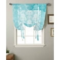 thumbnail image 2 of Aqua Boho Tie Up Curtains for Kitchen Bathroom Bedroom Windows 45 Inch Length, Vintage Floral Contemporary Art Balloon Drape Curtains Shade Rod Pocket Drapery Curtain Panel, 42"x54", 2 of 7