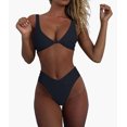 thumbnail image 5 of Top-kevin Bikini Set for Women Solid V Neck Knot Front Push Up High Leg Thong Two Piece Swimsuit, 5 of 19
