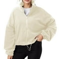 thumbnail image 3 of SGMVNU Women's Full Zip Short Jacket Warm Winter Long Sleeve Stand Collar Fuzzy Crop Coat with Drawstring Hem(White, S), 3 of 9
