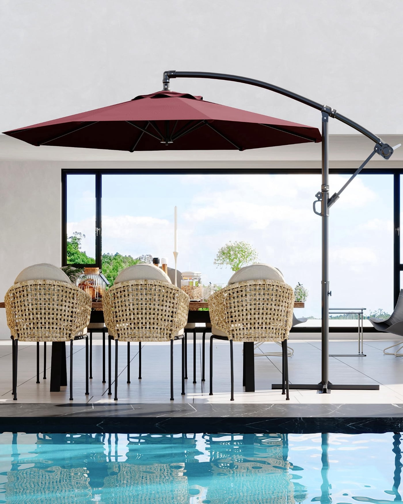 Arigeas 10FT Cantilever Umbrella with Cross Base, Outdoor Offset Patio Umbrella with Tilt and Crank Lift