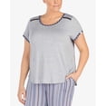 thumbnail image 1 of Layla Women’s Plus Size Contrast-Trim Lace-Trim Pajama Tops, Grey Heather, 2X, 1 of 3