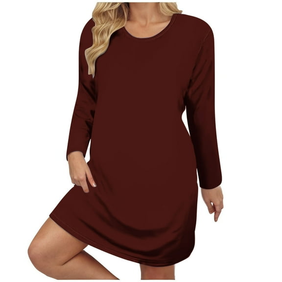 gakvbuo Long Sleeve Dress For Women Blouses Dressy Casual Tunic Dresses Women's Fall And Winter Oversized Loose Round Neck Short Sleeved Tie Printed Dress