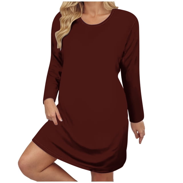 Timegard Vêtements de Nuit pour Femmes Grande Taille Col Rond Manches Longues Tenue d'Intérieur Confortable Pyjama Décontracté Robe de Maison