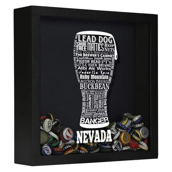 Torched Nevada Beer Cap Shadow Box Wall Mount Decor 13"x13"x3" Black