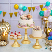 MIDOQIN 3 Pcs Cake Stand, Gold Metal Dessert Table Display Set Disc Diameter 8" 10" 12", Cupcake Holder for Weddings, Parties