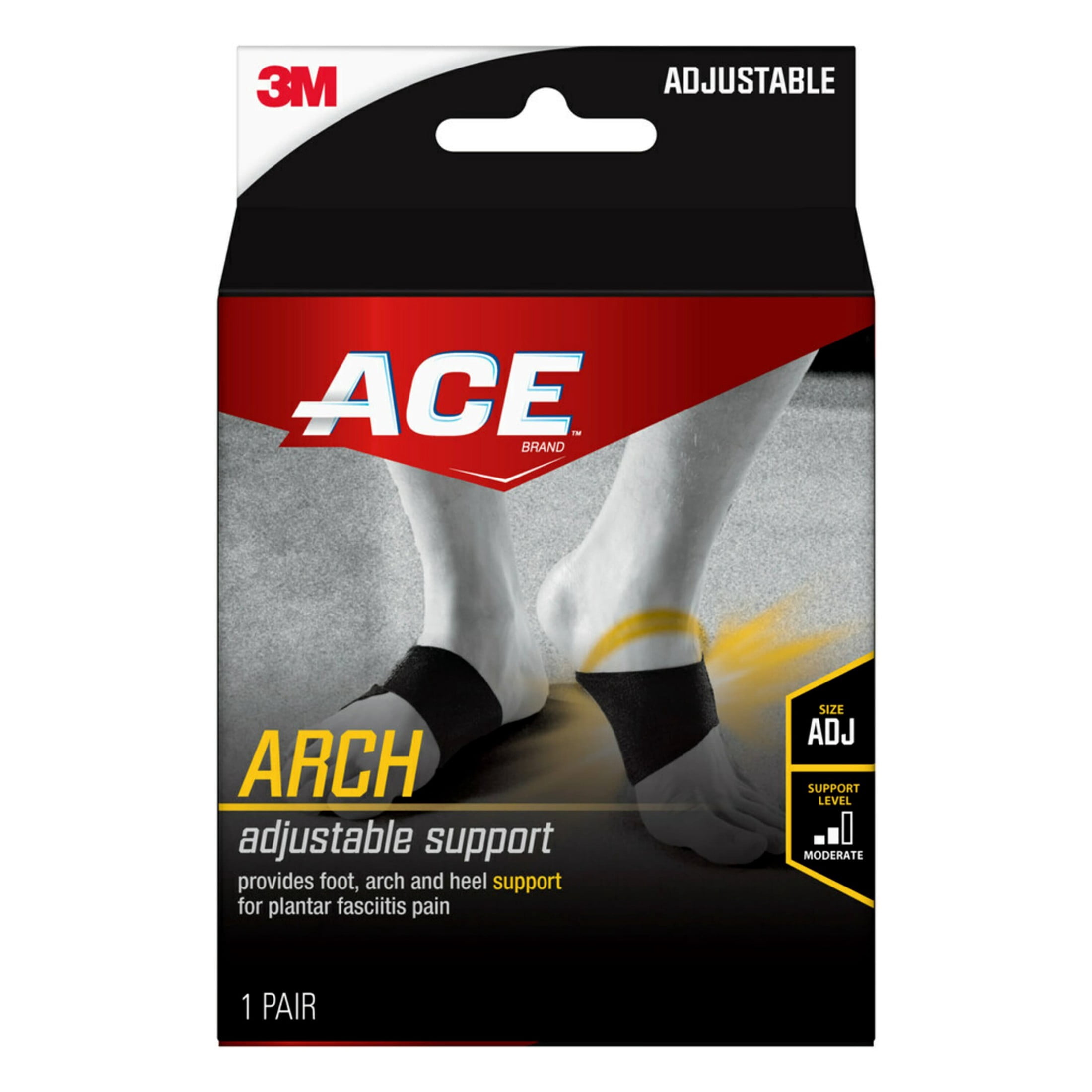 ACE Brand Therapeutic Arch Support for Plantar Fasciitis Pain, Adjustable, Black