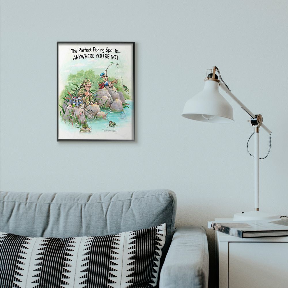 Stupell Industries Perfect Fishing Sport Funny Sports Cartoon Design Framed Wall Art by Gary Patterson
