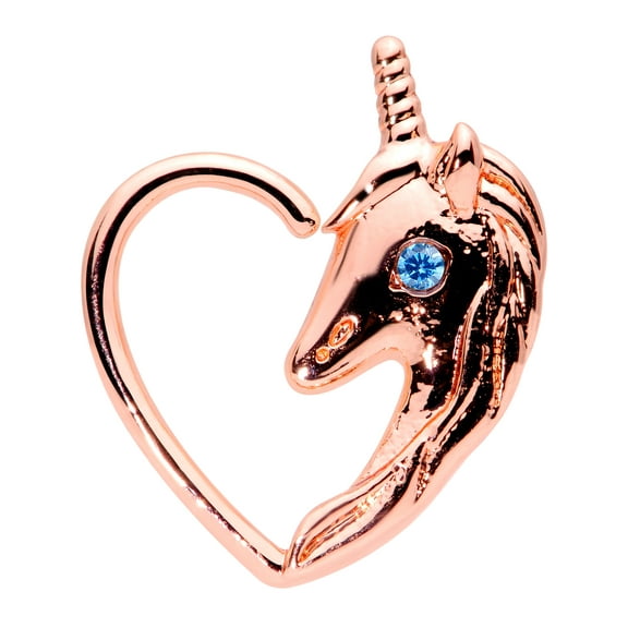 Body Candy Womens 16G Plated Brass Rosy Unicorn Heart Left Ear Closure Ring Daith Helix Tragus Rook 5/16"