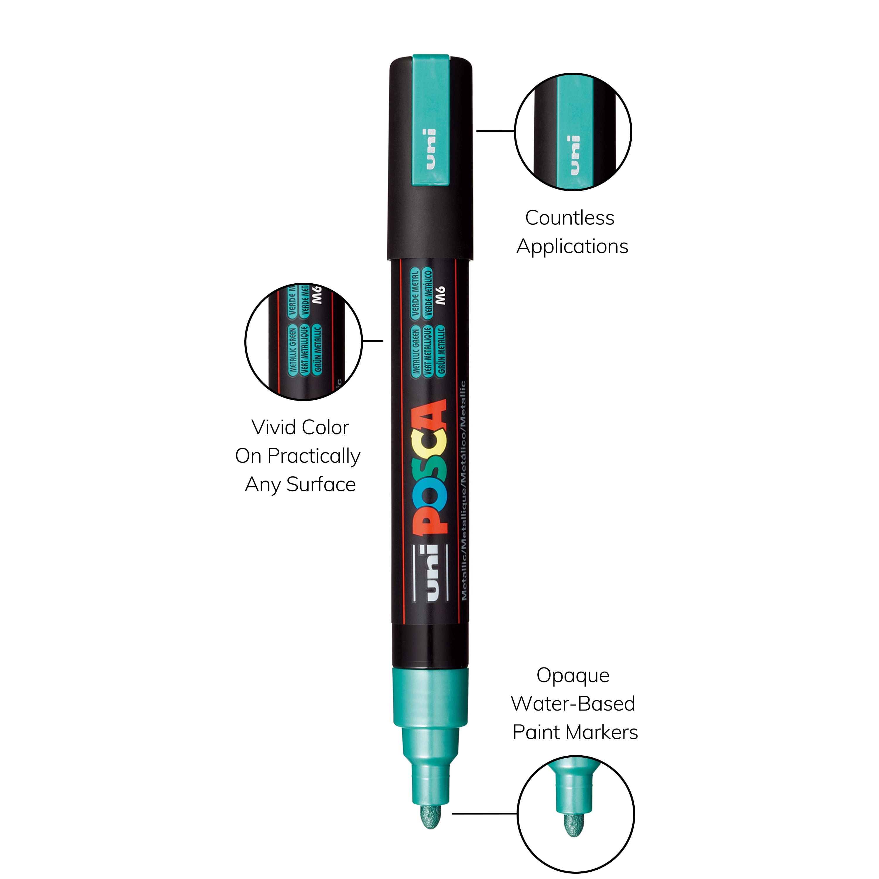Uni POSCA PC-5M Metallic Paint Markers – 8 Shimmer Colors, Reversible Medium Tip (1.8-2.5mm), Acrylic Paint Pens for Artists