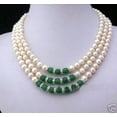 thumbnail image 4 of K-KED 3 Rows 7-8mm Real White Pearl & 8mm Green Jade Round Beads Necklaces 17-19'', 4 of 4