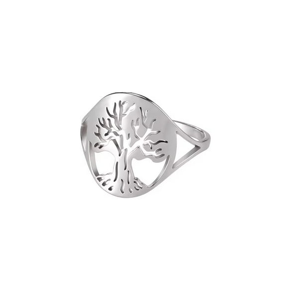 PAURO Women Men's Stainless Steel Ring Cut-Out Tree of Life Symbol Statement Rings Jewelry Gift Silver Size 9