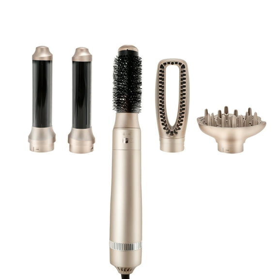 Unique Bargains 5 in 1 Air Styler Hot Air Brush Hair Dryer & Curling Iron with Attachments Professional Multi-Styler for Straightening Champagne