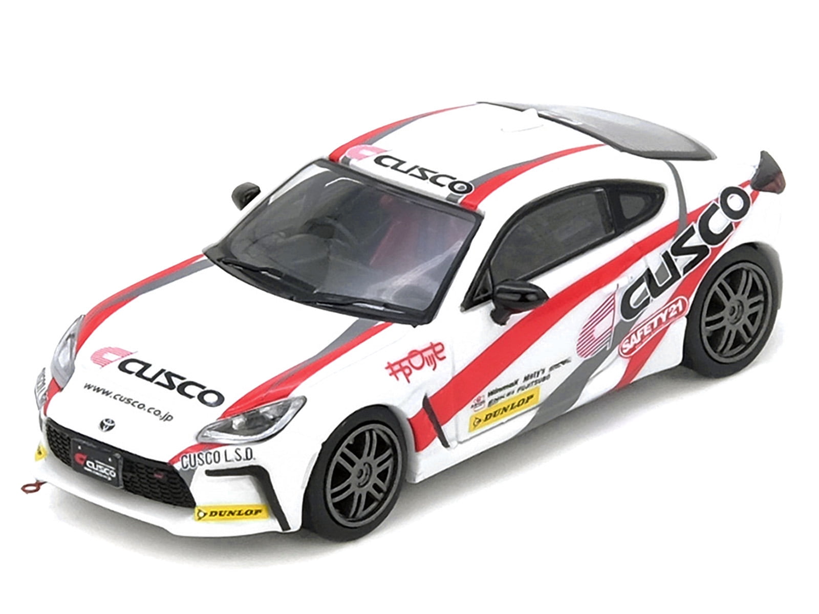 Toyota GR86 Tuned by "CUSCO" RHD (Right Hand Drive) White with Red and Gray Stripes 1/64 Diecast Model Car by Inno Models