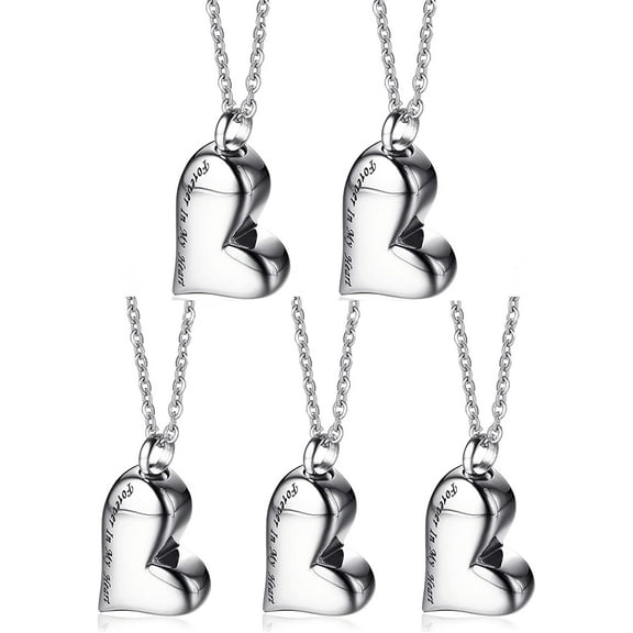 Heart Urn Necklace for Ashes - Memorial Cremation Jewelry for Ashes,Forever in My Heart Urn Locket for Ashes Stainless Steel Urns Pendant Keepsake Jewelry A.Pack of 5-Plain {件数}