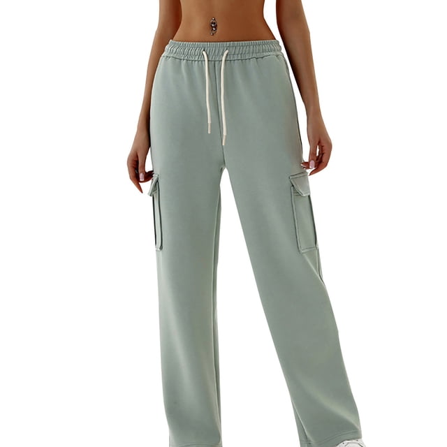 zbxnLI Womens Cargo Sweatpants Drawstring Elastic Waist Jogging Pants Athletic Running Pants Multi-pockets