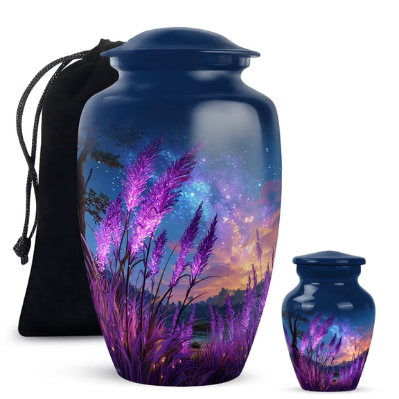 Yatskia Purple Lavender Grass Mini Funeral Keepsake Urns for Human Ashes Adult Male and Female, Large Funeral Burial Urn for Ashes Adult Dad, (Classic 10 Inch and 3 Inch)