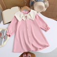 thumbnail image 6 of CPNG Girls Summer Dresses Ruffle Sleeve A-Lined Dress Bow Peter Pan Collar Long Sleeve Sleeveless Button Decor Dress, 6 of 9