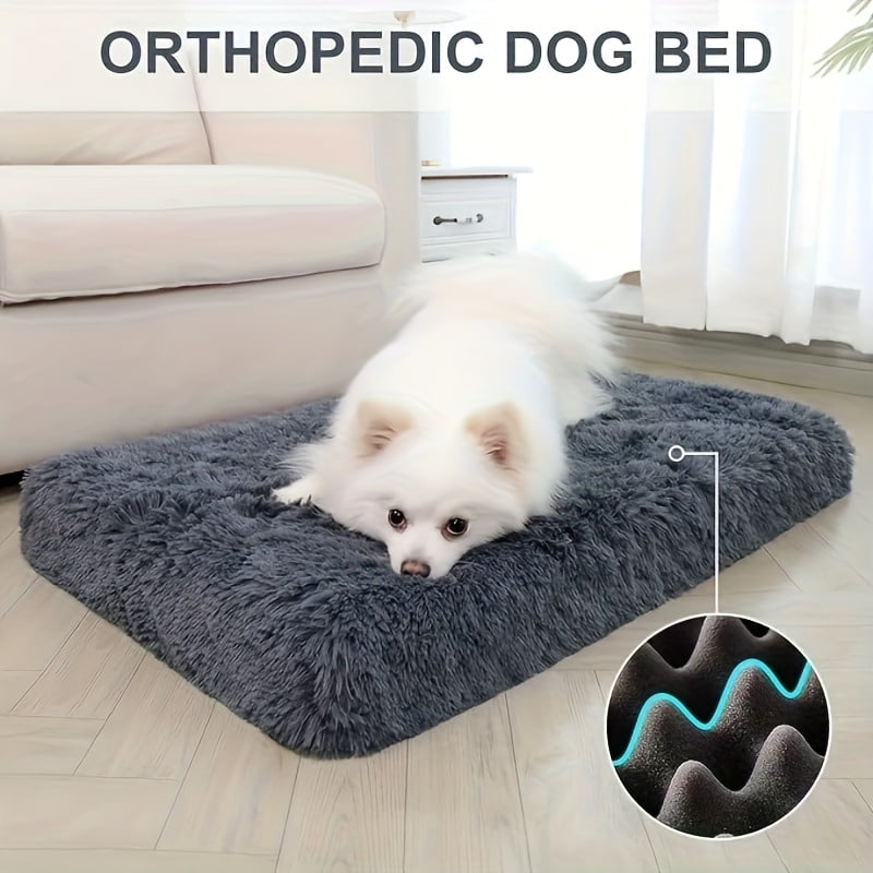 Large Dog Bed With Removable Cover, Luxury Velvet Pet Mattress, Dog Pad for Crate, Non Slip Bottom, Suitable for Large, Medium Dogs 47.2 "x 31.4", Dark Gray