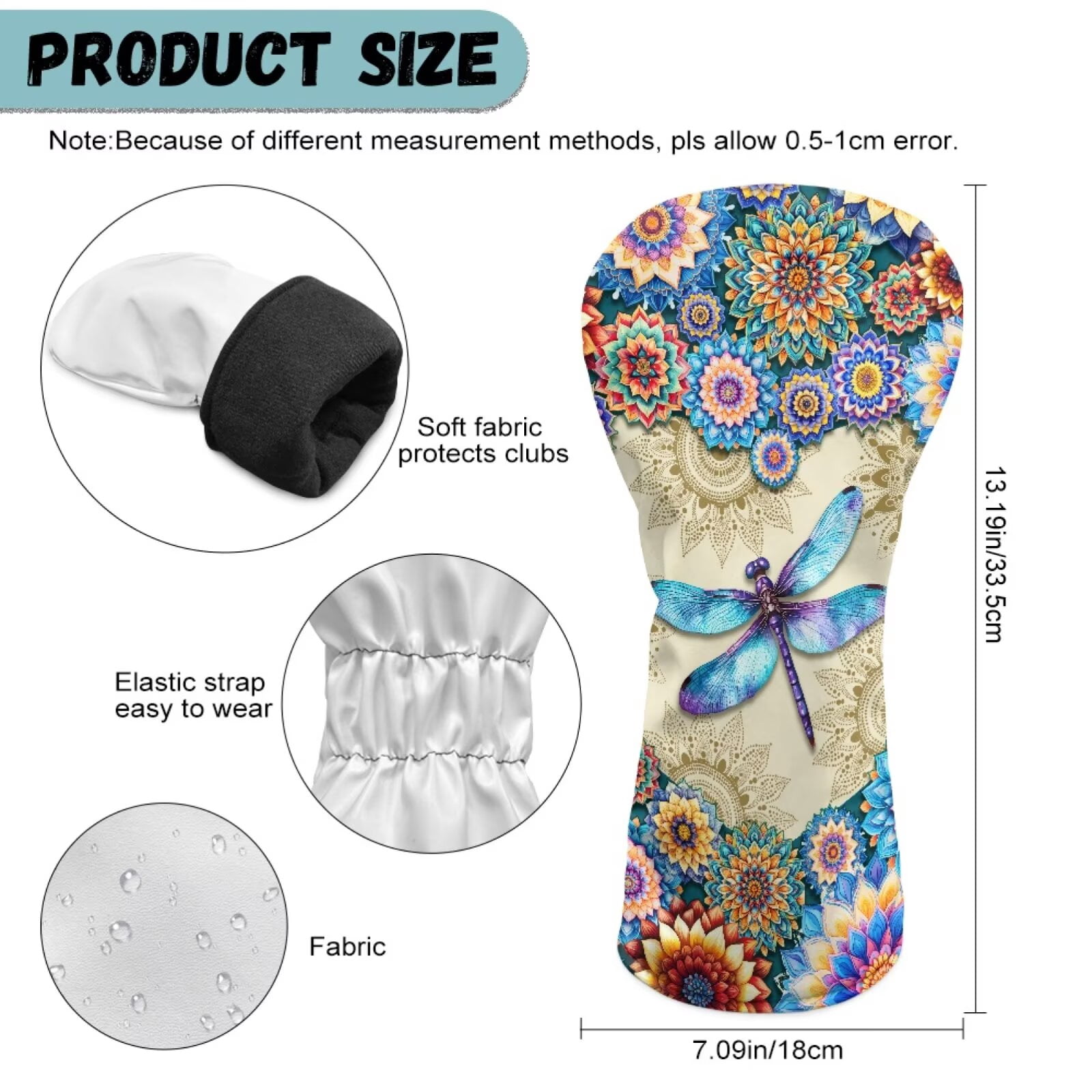 Uorisanigo Golf Club Driver/Fairway Wood/Hybrid Head Cover - Premium PU Leather Boho Floral Butterfly Golf Headcovers - 3 Piece Headcover Set for Men and Women