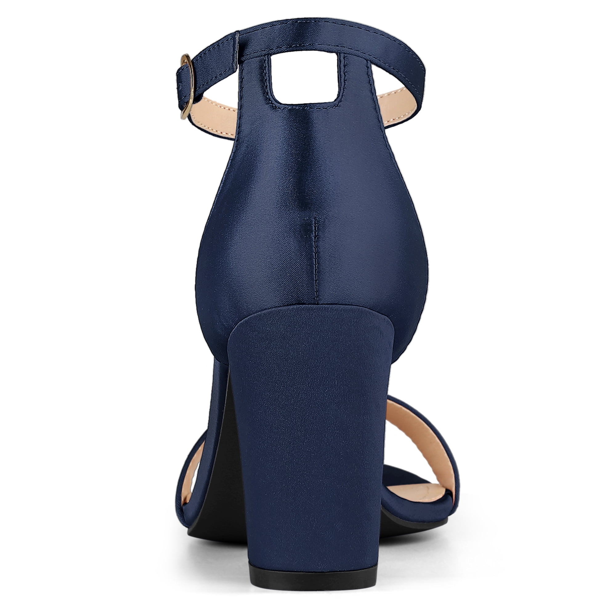 DARING DIVA Women's Satin Ankle Strap Chunky Heels Blue 7
