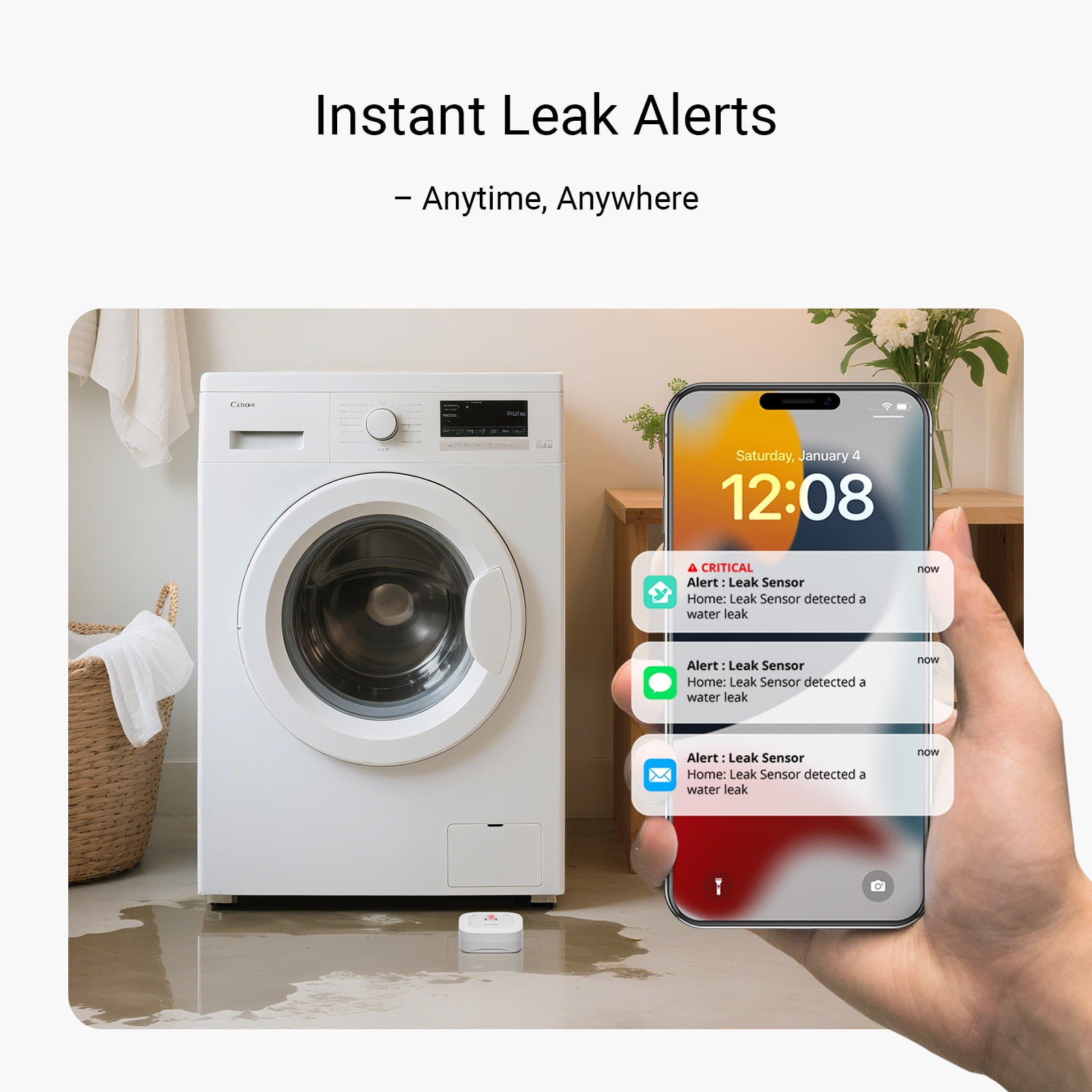 YoLink Smart Home Starter Kit: Hub & Water Leak Sensor 4-Pack, SMS/Text, Email & Push Notifications, LoRa Up to 1/4 Mile Open-Air Range, w/Alexa, IFTTT, Home Assistant