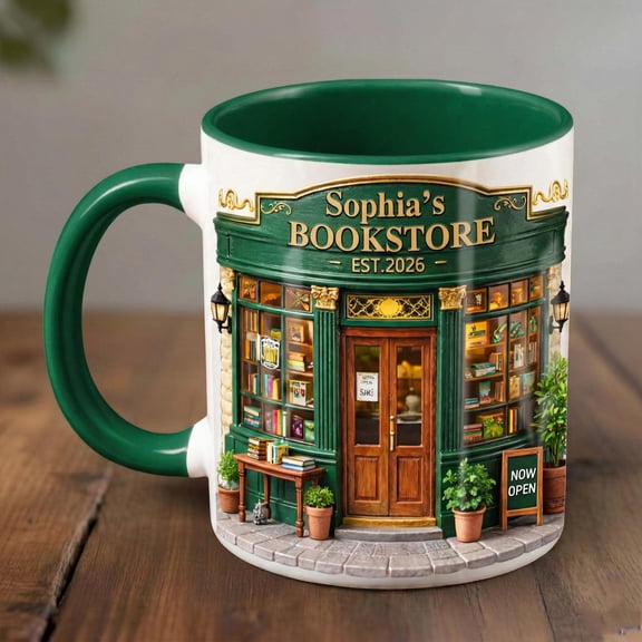Custom Bookstore Mug, 2D Flat Printed Bookstore Art Gift, Cup for Bookworms, Bookish Gifts, Gift for Book Lovers