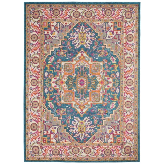 Nourison Passion Persian Teal Multicolor 5'3" x 7'3" Area Rug, (5x7)