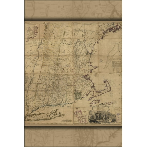 24"x36" Gallery Poster, map of New England 1760