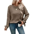 thumbnail image 2 of Female Casual Pullover Loose Bows Solid Color Round Neck Trendy Knit Long Sleeve Sweater Khaki S, 2 of 10