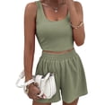 thumbnail image 2 of Douhoow Women Summer 2 Piece Rbbed Outfits, Solid Sleeveless Crop Top High Waist Shorts, 2 of 6