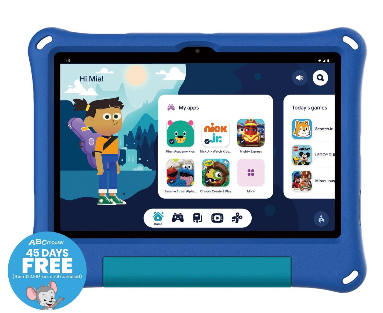 Open Box Onn 10.1" Kids Tablet, 32GB, 2 GHz Octa-Core, 3GB RAM, Blue, Bumper Case with Kickstand