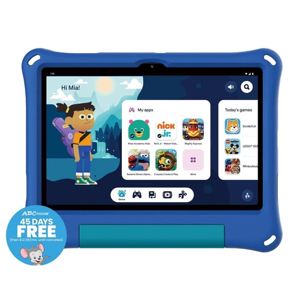 Open Box Onn 10.1" Kids Tablet, 32GB, 2 GHz Octa-Core, 3GB RAM, Blue, Bumper Case with Kickstand