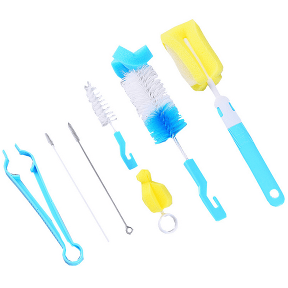 Baby Bottle Brush, Sponge Nipple Brushes, 2 Pcs Straw Brushes, Bottle Brush with Nipple Cleaner and Suction Cup,Blue