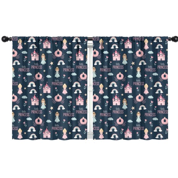 Blackout Kids Curtains,Dark Blue Little Princess Pattern Childrens Insulated Curtains Set Of 2,Bedroom Essentials,Toddler Room Decor 42"x54"