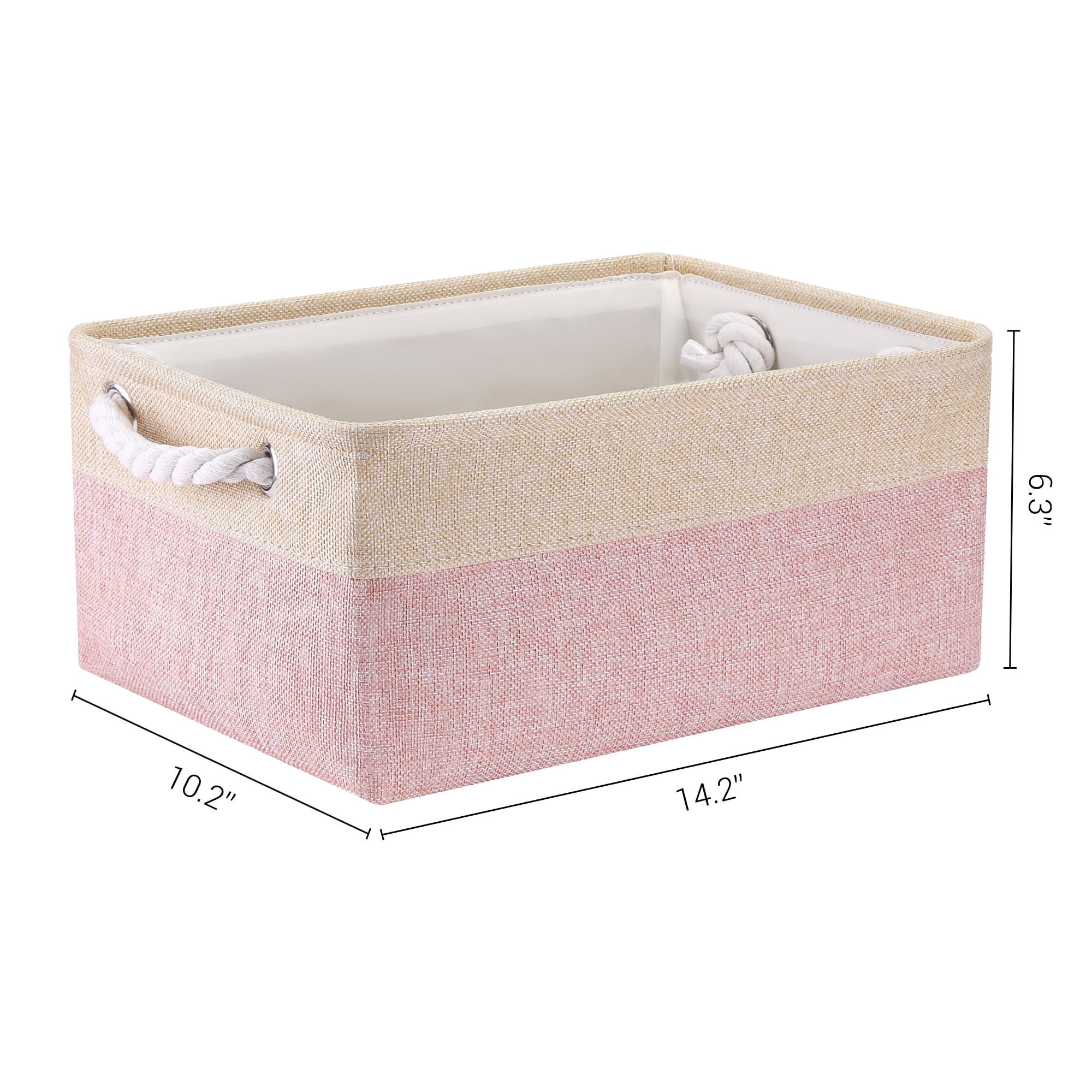Unique Bargains Storage Bin with Handle Fabric Cube Pink/Beige 14*10*6.5in