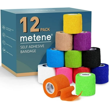 Metene Adhesive Bandages 12 Pack, Athletic Tape 2 inches x 5 Yards(Rainbow)