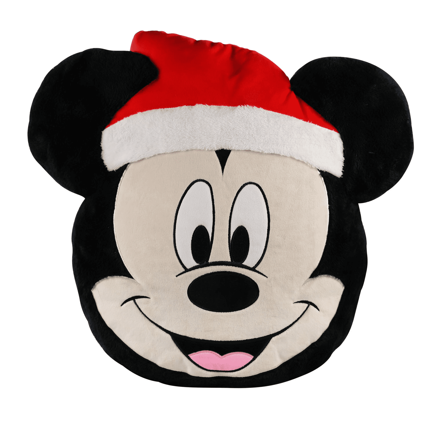 Disney, Mickey Mouse Shaped Santa Pillow 16 inches Tall, Black, Red