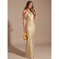 thumbnail image 6 of Gold Metallic One-Shoulder Asymmetric Mermaid Maxi Evening Gown, Elegant Formal Dress For Party Cocktail, 6 of 7